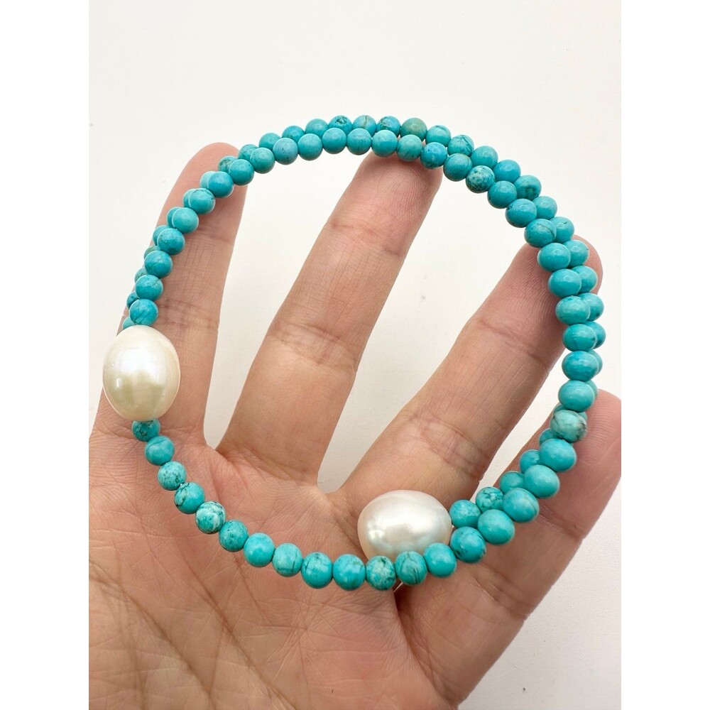 Freshwater pearl turquoise bead memory wire Bracelet